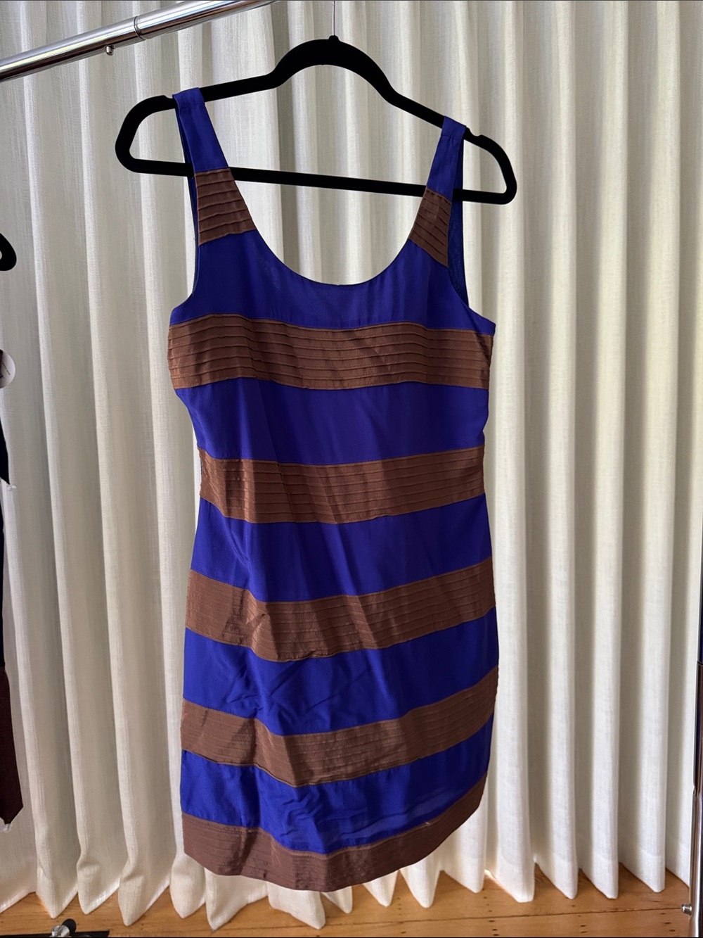 Graylin Sleeveless Striped Blue and Brown Bodycon Dress